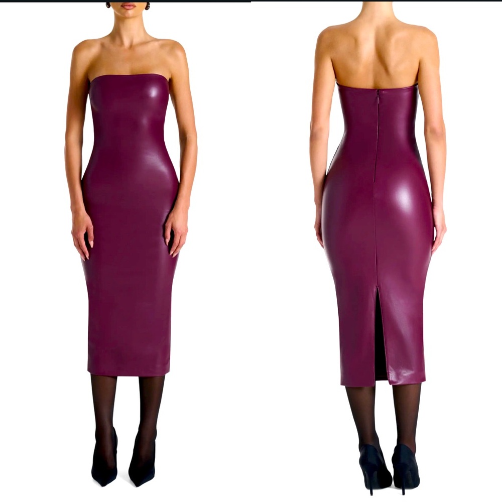 Burgundy Naked Wardrobe Vegan Leather Tube Dress L
